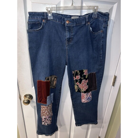 LOGO Limited Edition Lori Goldstein Velvet Patch Boyfriend Denim Jeans Size 20WP - Picture 13 of 13